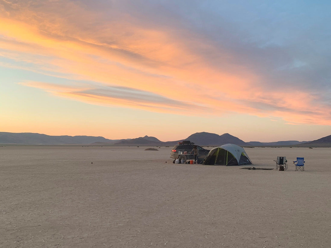 Overland campsite in remote desert.